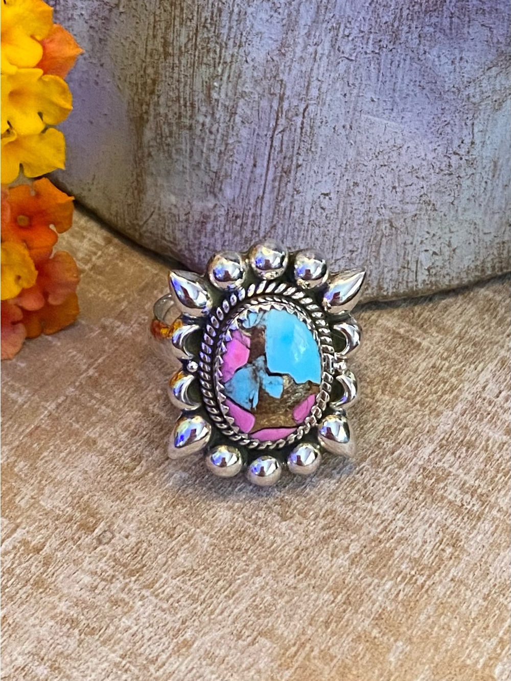 Cotton Candy Turquoise southwestern Native American 925 sterling ring size 9